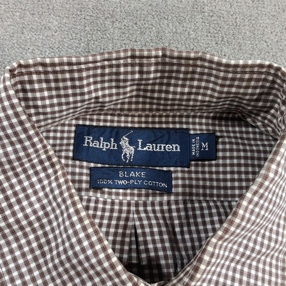 Vintage Ralph Lauren Blake Shirt Men M Brown‎ Gingham Button Down Two-Ply Cotton - Picture 3 of 8
